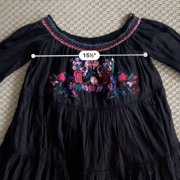 Free People Sunbeams Floral Embroidered Off The Shoulder Boho Dress - Black - S - Picture 13 of 14